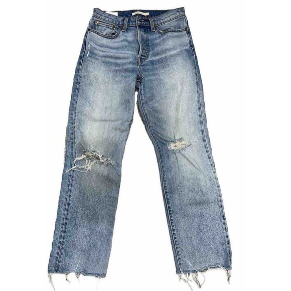 Levi's Wedgie Straight Jeans Distressed Straight Leg Raw Hem Button Fly,27 - Picture 1 of 11